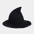 Detail of black knitted witch hat showing high-quality pointed design for Halloween costumes - Black