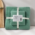 Grass green waffle weave coral fleece towel set with decorative white ribbon bow - Towel + Bath Towel [Mesh Bag] / Army Green Lattice