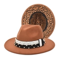 Brown wool fedora with pearl rhinestone band and leopard print underbrim detail - M (56-58cm) / Khaki