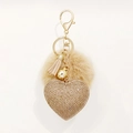 Champagnerfarbener Herz-Schlüsselanhänger mit Strasssteinen und weichem Plüsch-Pompon - Khaki