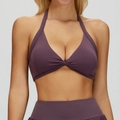Reggiseno sportivo viola scuro a fascia con dettaglio a nodo e schiena scoperta - M / Viola Uva