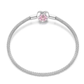 Detail of silver woven mesh bracelet featuring a heart bead with pink lotus enamel - PAB035-Pure Lotus