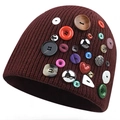 Bonnet en maille bordeaux pour femme orné de boutons décoratifs multicolores - Taille Unique(58-61cm) / Bordeaux