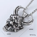 Exaggerated metal skull pendant dimensions showing 44mm height and 25.7g weight - Minotaur Style (Style 4) / Pendant Only