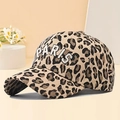 Leopard print baseball cap with embroidered PARIS text on a stylish display stand - One Size / Light Color