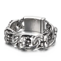 Gotisches 316L Edelstahl-Kettenarmband mit silbernen Totenkopf-Motiven und Vintage-Finish - Stahlfarbenes Totenkopfmuster-Stil (KB29978)