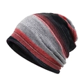 Knit beanie with red, gray, and black stripes, retro autumn winter slouchy skull cap - Red Grey Black Striped Knit (8#)