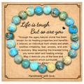 Handmade 8mm blue natural stone friendship bracelet with life is tough card - 8mm Beads With Card / Larimar Blue