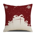 Linen Christmas pillow cover featuring snowflake patterns and gift box silhouette in dark red - Red Gift Boxes/22YM13-7