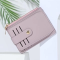 Lavender PU leather card holder wallet with multiple slots and pink zipper detail - Purple