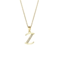 Collier en acier inoxydable plaqué or 18 carats avec pendentif lettre Z serti de cristaux - Lettre Z
