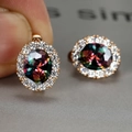 Champagne gold earrings with mysterious mystic topaz and white pavé cubic zirconia - Rose Gold Multicolor