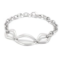 Bracciale a catena in acciaio argento con ciondoli geometrici cavi e chiusura a moschettone - Stile Catena Geometrica Argentata (KB163451-Z)
