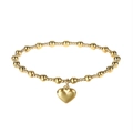 Bracelet à billes en acier inoxydable doré 18 carats avec pendentif en forme de cœur - Or (YB-913-G)