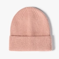 Pink ribbed knit beanie with folded brim for winter warmth and comfortable fit - One Size / Pink