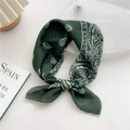 Dark green cotton linen bandana with white paisley print and knotted styling - Green Paisley