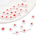 Mini perline in vetro millefiori a forma di fiori di prugno bianchi per gioielli fai da te - 8mm (10 Pezzi/Confezione) / Bianco con punti rossi