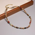 Rainbow gradient necklace with 2mm natural tourmaline beads and golden lobster clasp - XL0058 Multi Color Natural Stone Barrel