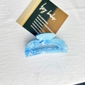 Blue and white marble ink effect 11cm hair claw clip with a large curved geometric shape - Semi-Circle 10cm-Blue