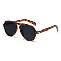 Retro oversized tortoiseshell sunglasses with dark lenses and silver metal accents - Tortoiseshell Frame Black Grey Lens