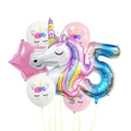 Detailed 5th birthday set featuring a unicorn foil balloon and gradient rainbow number 5 - Number 5 Style