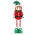 Christmas elf plush doll with sequins and striped legs in classic red and green colors - Female Elf (Red Hat)
