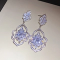Silver-tone drop earrings featuring zircon flower clusters and hollow petal pendants - 97# Silver Needle - Silver In Color.