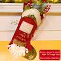 Linen and velvet Christmas stocking with 3D Santa Claus hanging on a fireplace mantel - Santa Claus Style (073-A)