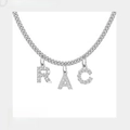 Silver DIY stainless steel necklace with sparkling R, A, C zircon letter pendants - 3 Letters / Steel