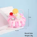 Mini strawberry cream waffle cake keychain charm with biscuit and rose decorations - White Cream Waffle Cake - Biscuit Style / Pink Phone Cord Style