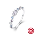 Anello in argento S925 con pietre di zirconia cubica colorate ovali e rotonde - US 7 / Oro Bianco #8 (Fascia Multicolore Blu Viola Bianco)