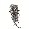 Waterproof 3D black and white rose temporary tattoo sticker with realistic leaf design - Black and White Realistic Rose (FF-148)