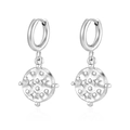 Elegant silver stainless steel hoop earrings with star relief pendant for women - Star Disk (MS-691) / Steel
