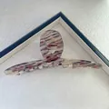Large 13.5cm purple marble acetate hair claw clip with elegant French shark clip design - Purple and White