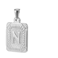 Pendentif rectangulaire en acier titane argenté avec lettre N et texture radiale - Lettre N