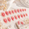 Faux ongles dégradés roses avec roses 3D et perles, kit complet de 24 pièces - Style Ligne Strass Perle Dégradé Rose (D358)