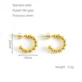 Detailed view of 18K gold-plated C-shaped bead earrings with 4mm thickness and 20mm diameter - Gold Beaded C-Shape Style(ZE553G)