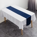 Dark blue satin table runner with glossy finish on white tablecloth for dining decor - Dark Blue / 30cm*275cm