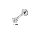F136 titanium labret stud with 2.5mm square clear gemstone in a four-prong setting - 2.5mm Square / Silver