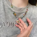Collar de cuentas de piedras coloridas con colgante de estrella amarilla mujer - Piedra Colorida Estrella