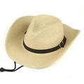Cappello da cowboy pieghevole in paglia con fibbia marrone e cordino regolabile - 57-59cm / Beige