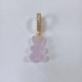 Cute pink resin gummy bear necklace pendant with gold rhinestone ring connector - Candy Bear Light Purple