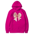Hot Pink Christmas hoodie featuring red and white striped bow and Christmas tree print - Rose Red