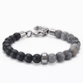 Detail of 8mm map stone beads with matte black beads and stainless steel lobster clasp - Map Stone Bracelet