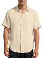 Men's short sleeve lapel shirt in light beige linen blend fabric for a casual summer style - Khaki