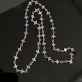 S925 sterling silver long necklace featuring multi-colored enamel cross star pendants - Colorful Star