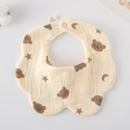 Floral baby bib in light beige with brown bear prints, made of 100% organic soft cotton - Gauze Flower Wrap - Moon Bear