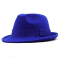 Detailed view of royal blue wool fedora hat featuring matching grosgrain ribbon bow - M (56-58cm) / Sapphire Blue