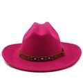 Dettaglio del cappello cowboy in feltro magenta con cinturino in pelle e borchie - M (56-58cm) / Rosa Rossa