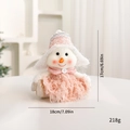Pink and white plush snowman doll with knitted hat and scarf, 18x17cm festive decoration - Sitting Snowman - Girl Style